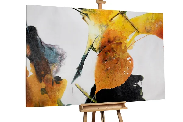 An oil painting with autumn leaves