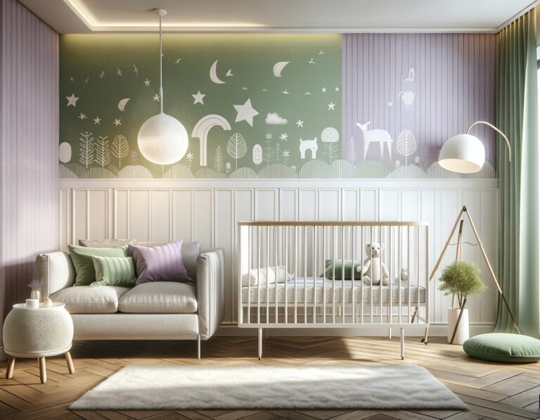 paleta de colores verde y lavanda pastel perfecta para el cuarto de los niños