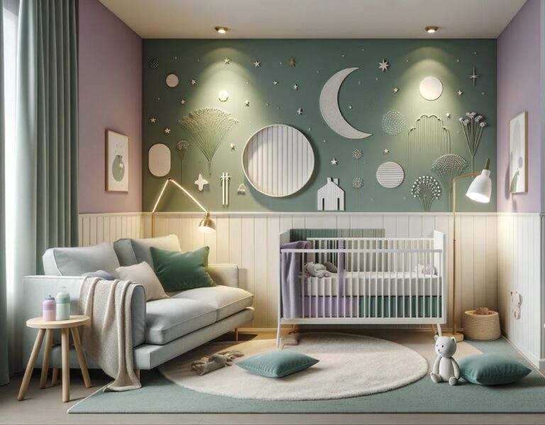 paleta de colores verde y lavanda pastel perfecta para el cuarto de los niños