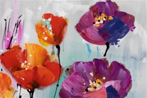 Cuadro pintado a mano 'Coloured Flower Salute' 80x80cm