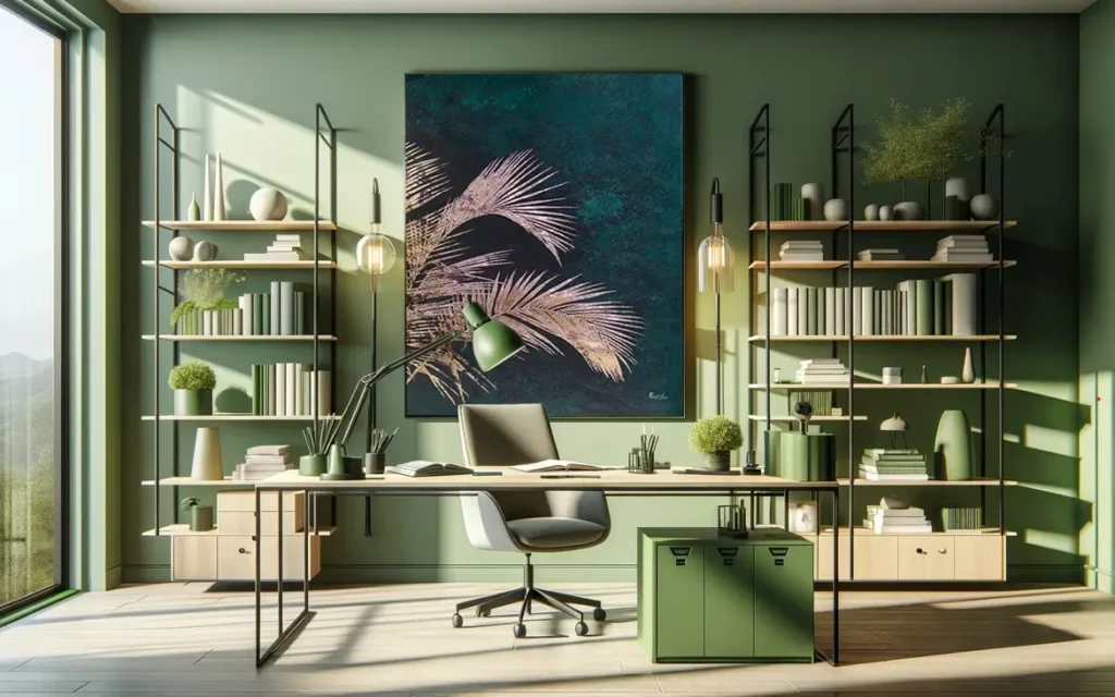 verdes monocromáticos colores primaverales en un espacio de oficina