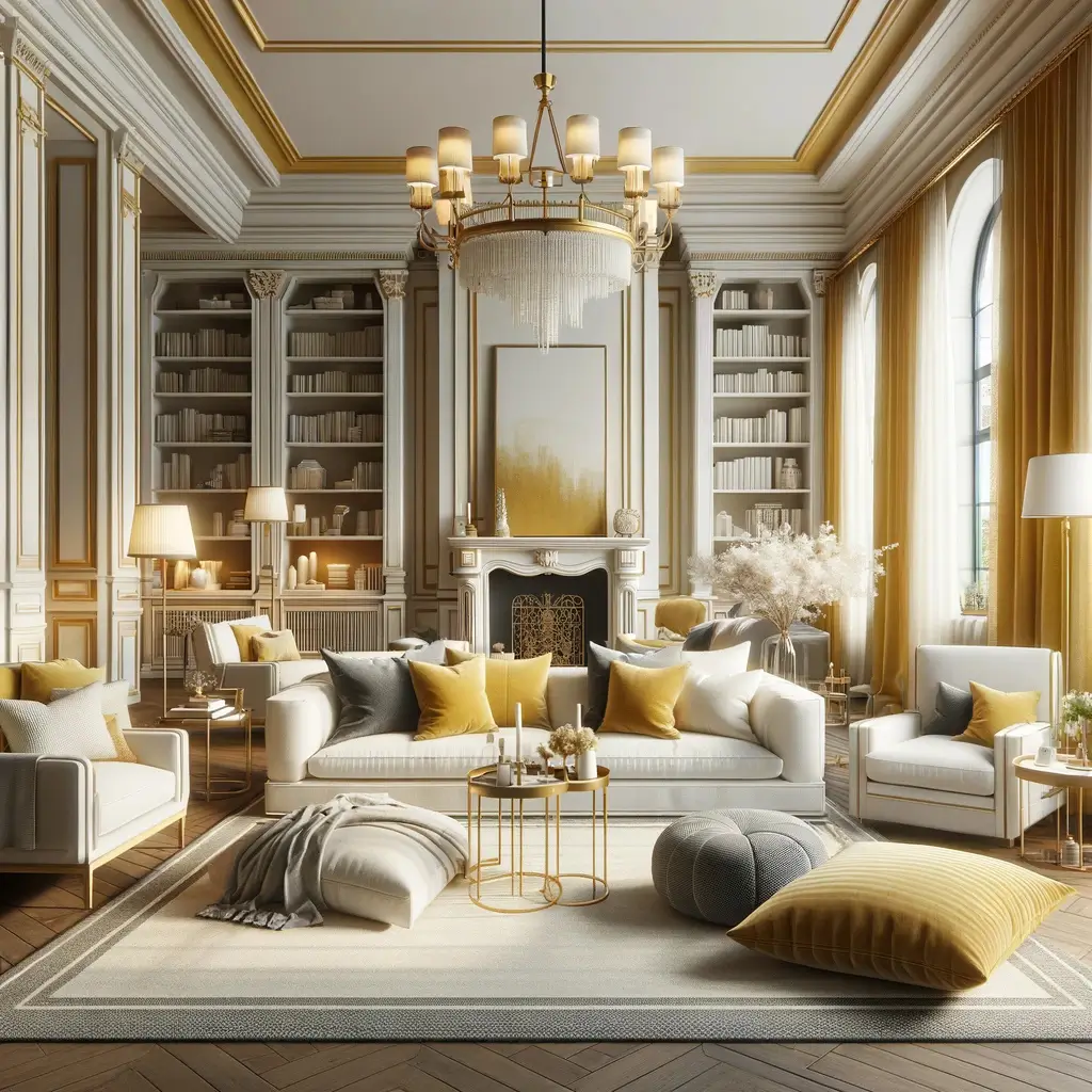 living room with chandelier light