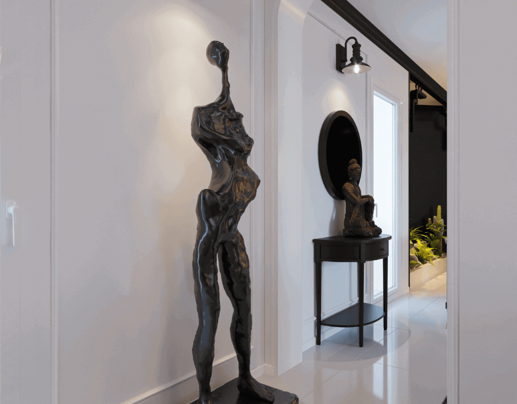 A human size unique sculptures in black color.