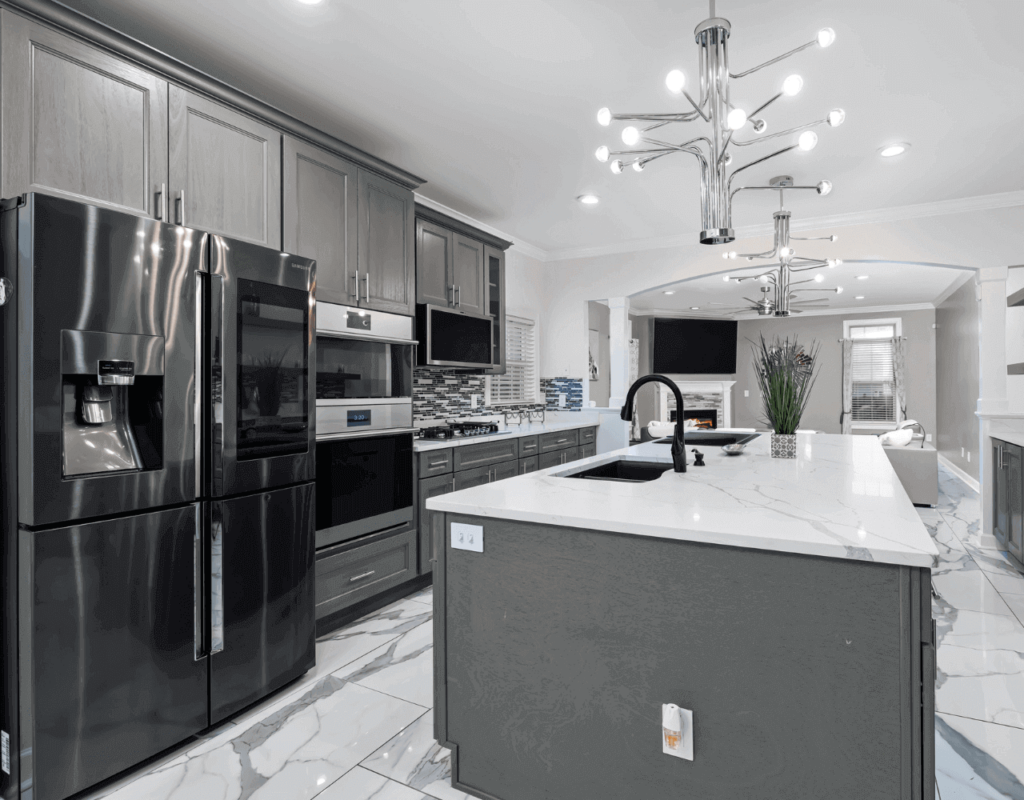 First-class kitchen appliances in black, gray and white color.