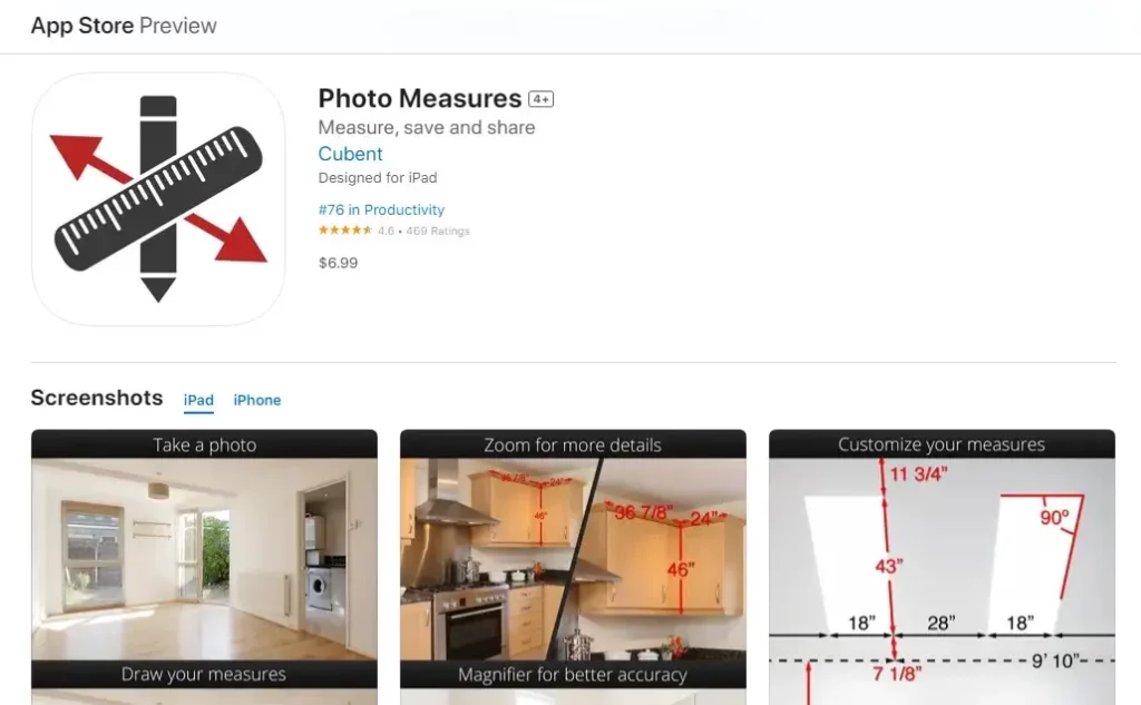 Aplicación Photo Measures en Apple para Colgar Cuadros
