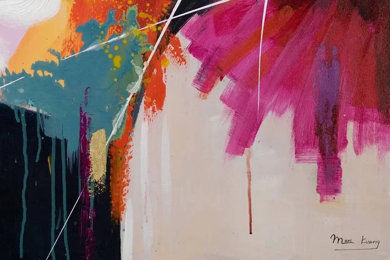 Hand-painted painting 'Passion of Colours' 80x80cm detailed image with artist's signature