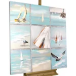 A portrait painting in acrylic paint with a design of a sailboat.