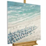 An acrylic painting of a sea view in color light blue.