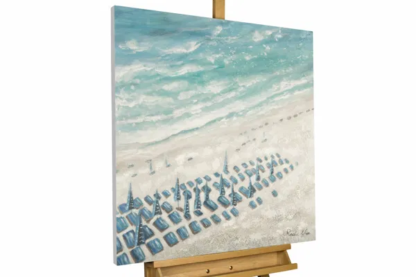 An acrylic painting of a sea view in color light blue.