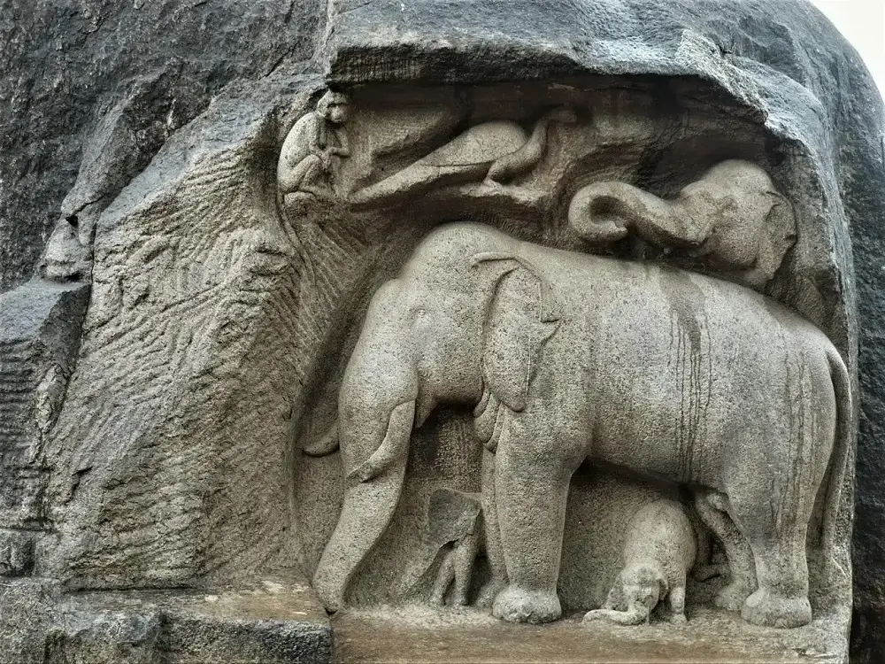relief-carving-of-an-elephant-on-a-stone-in-india