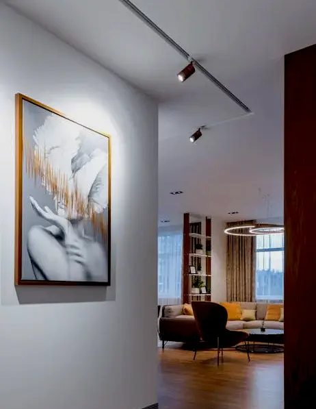 A hallway with a wall painting