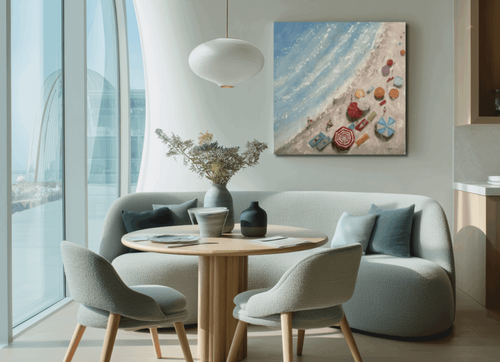 Cozy Living room with a beach inspired wall art